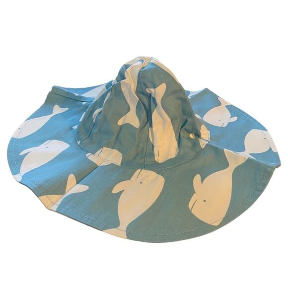Cotton Blue & White Whale Wide Brim Hat Size 3-12 Months NEW - Picture 2 of 4